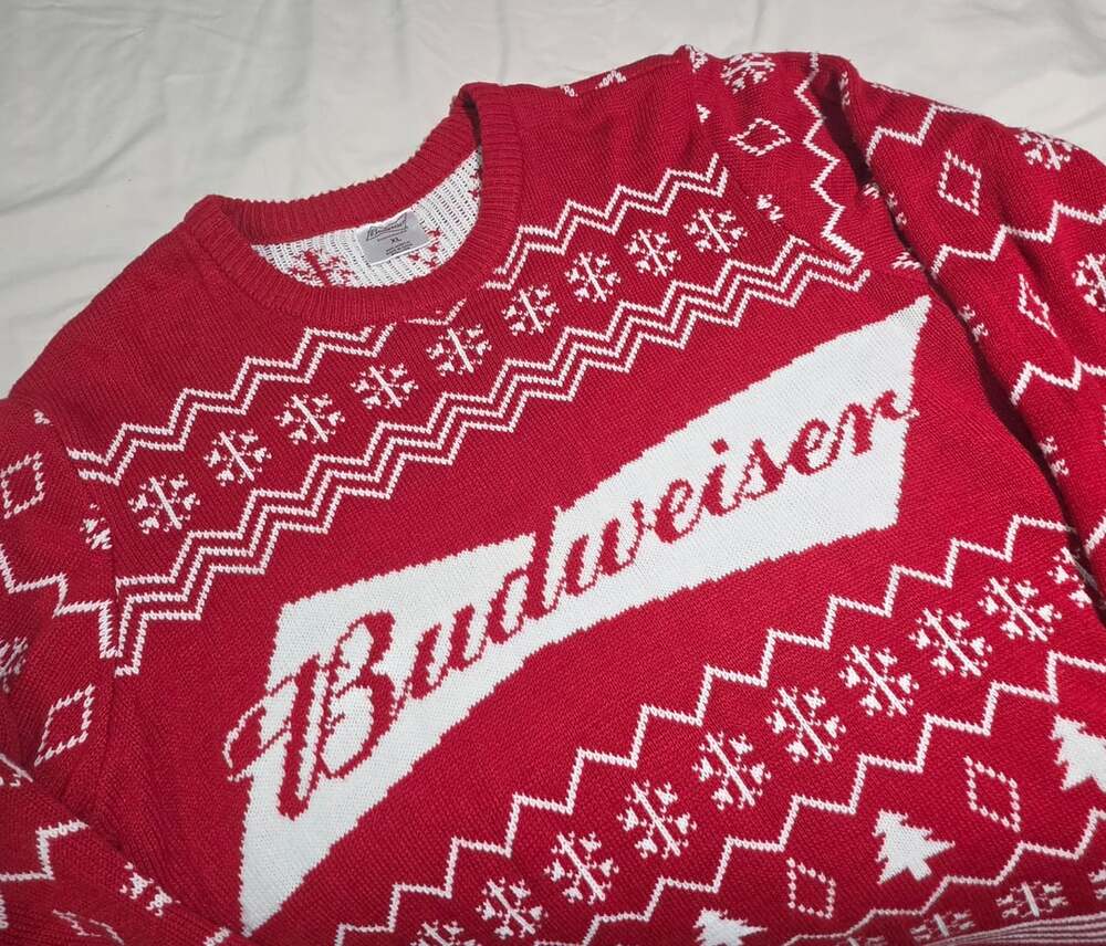 Budweiser Ugly Christmas Sweater Size XL Red White Acrylic Holiday Pullover